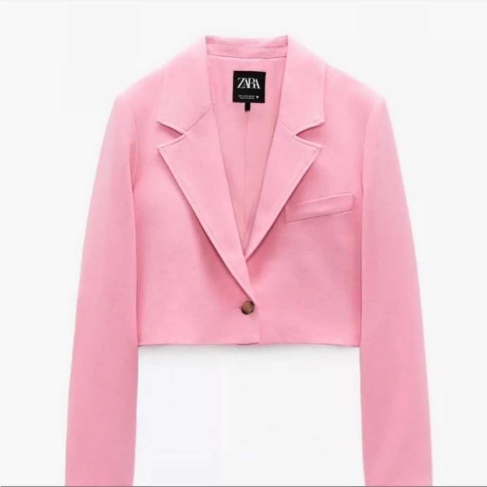 Zara topstitched cropped blazer small bubble gum